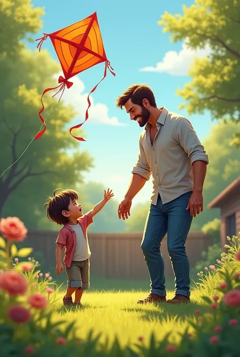 make a picture of the child asking the father to make the kite