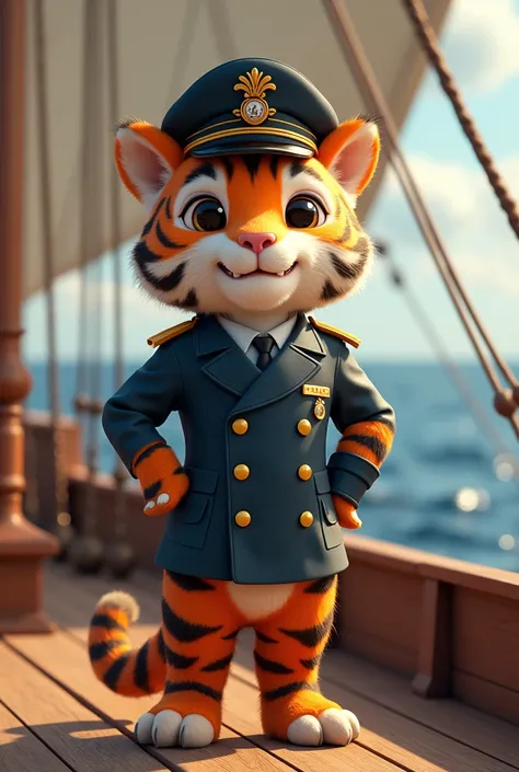 Cute beautiful Tiger captain of ship