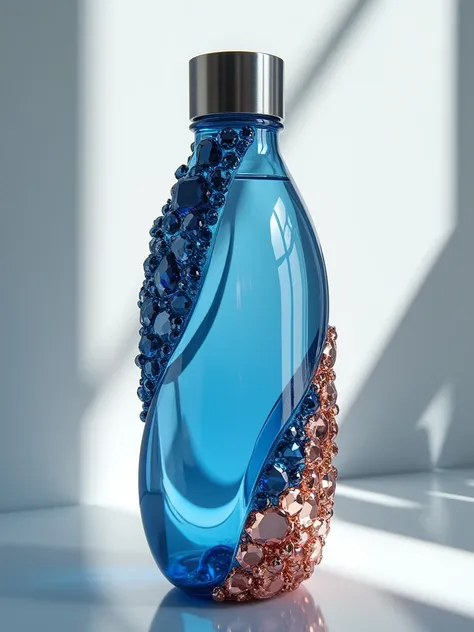 100000$ water with blue and rose gold crystal rounded by titanium bottle 