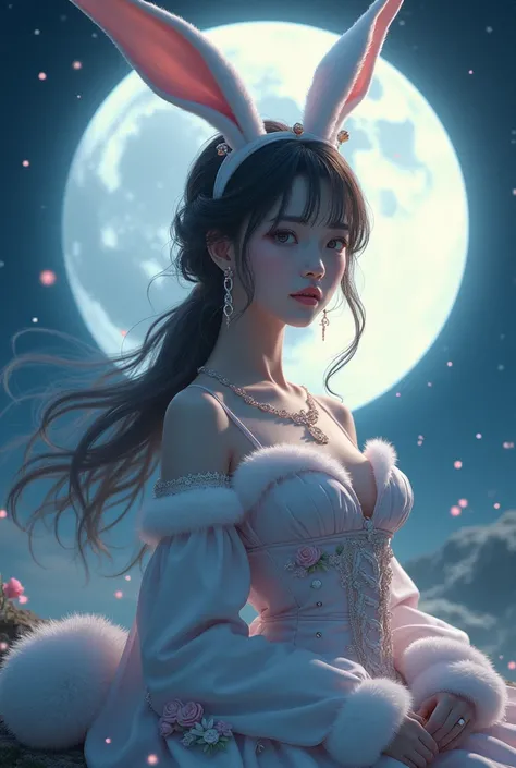 Bunny ears　full moon　Bunny Girl Costume　Beautiful face like a Japanese actress　