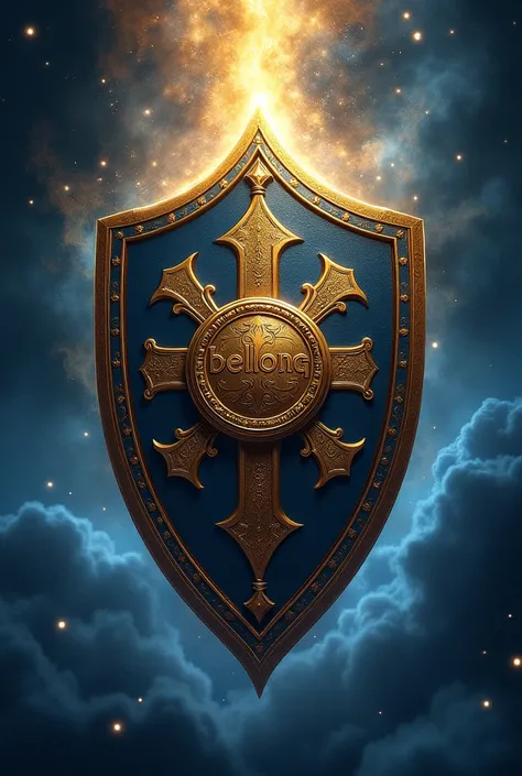 The image is a blue and gold shield with the word "BELLONA" on it. It can be described as an emblem or symbol. It is of high image quality and relates to gambling and the outdoors. Fortune. Wealth. Luck.