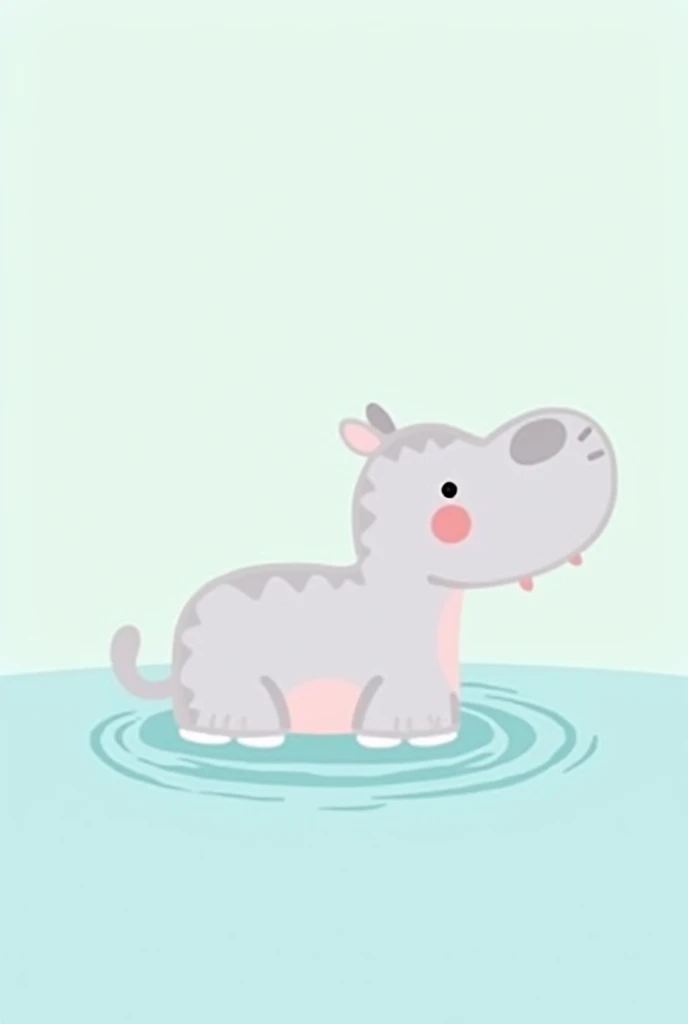 A cute minimalist design featuring a baby hippo splashing in water. The background is a soft pastel blue with subtle water ripples, creating a playful and cheerful vibe. The baby hippo is illustrated with simple lines and soft colors, making it perfect for...