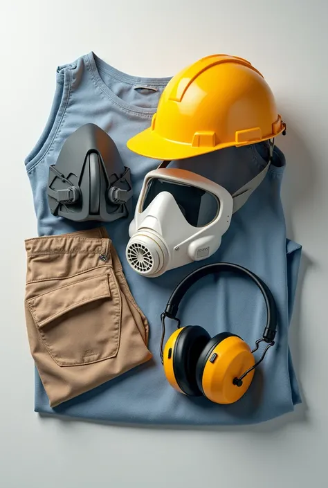 create an image about each of the items below Masks and Respirators; 
gloves;
Aprons and Lab Coats;
protective glasses;
Ear Protectors; and create the image in Brazilian Portuguese