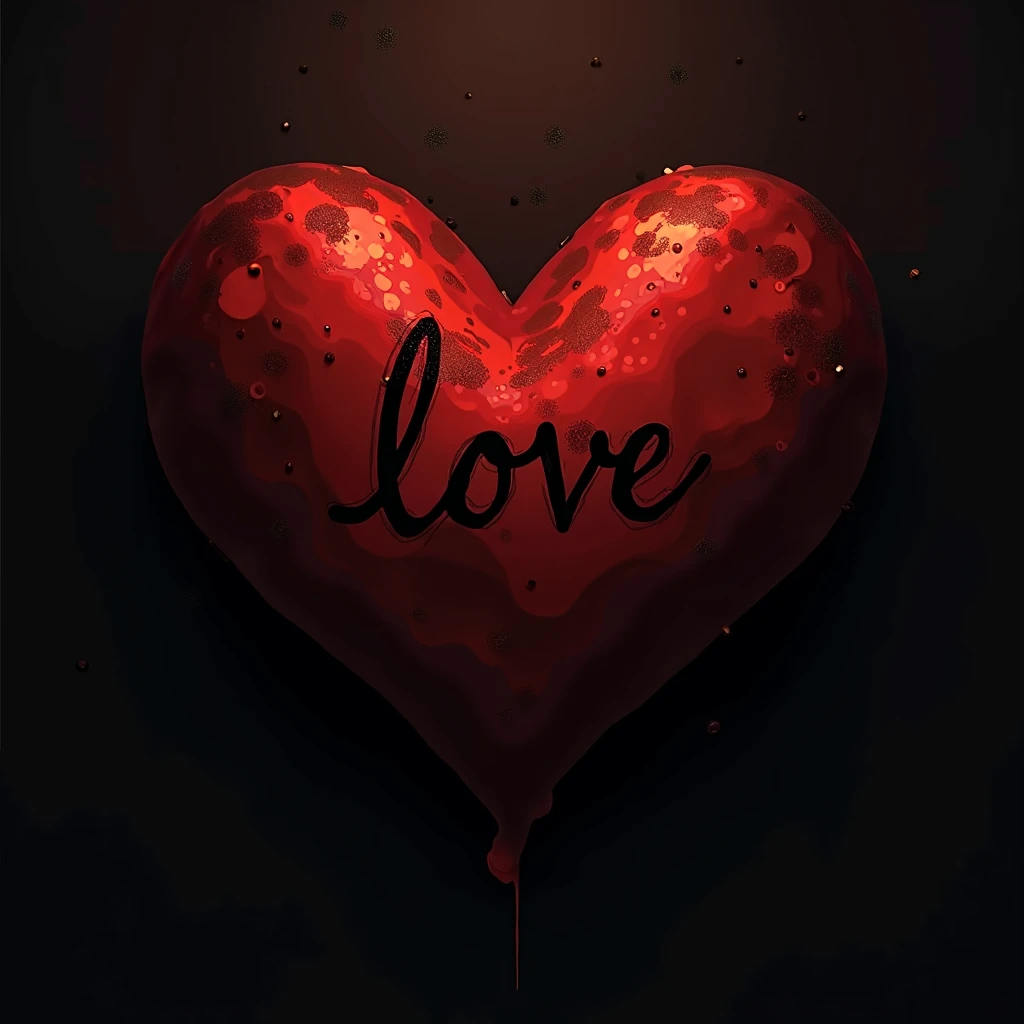 Dark red heart with text Love 
