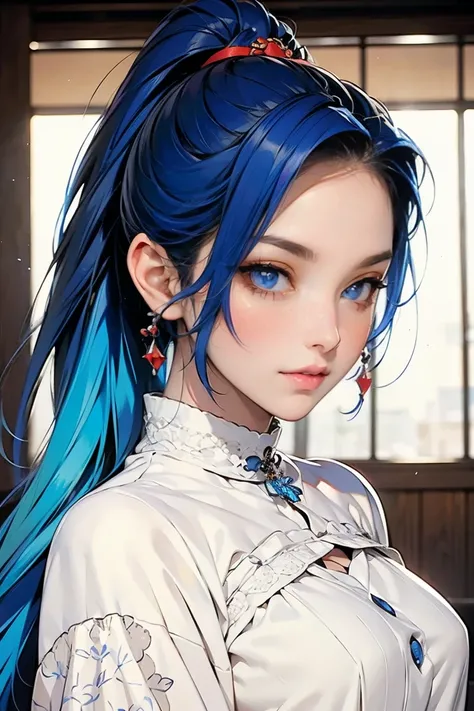 (masterpiece), (Best Quality), (Super detailed),(Disheveled Hair),(figure), (One girl), Standing, smile, Beautiful fine details, Bright Blue Eyes, Beautiful face in every detail, (Ayaka Kamisato: 1.2), Focus on the face,  ponytail, Ayaka Kamisato(Genshin I...