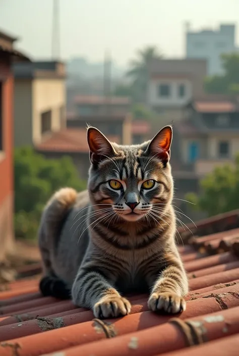 One bangladeshi mixed breed cat on rooftop 