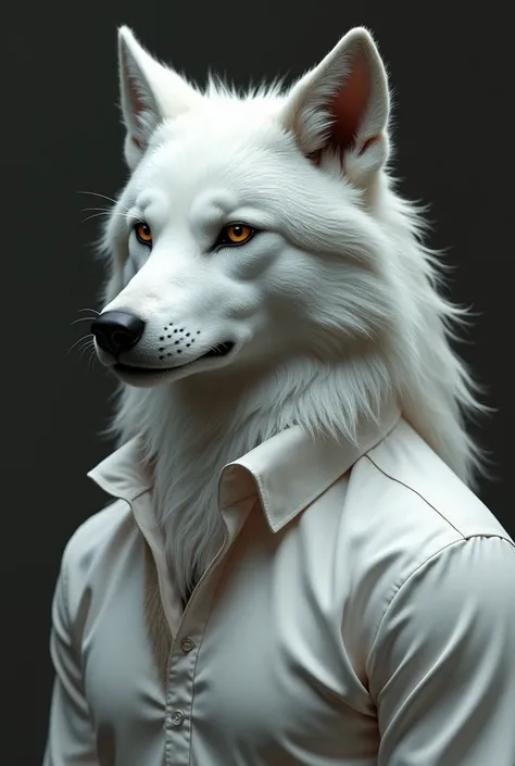 a wolf furry with white fur and in shirt