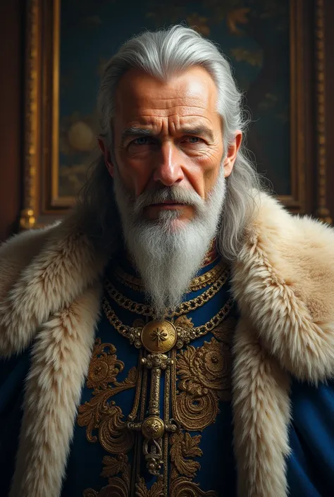 give me a portrait of a silverhaired (30year old) emperor of sweden