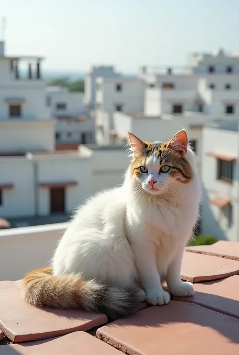 One bangladeshi mixed breed cat on rooftop white colouy