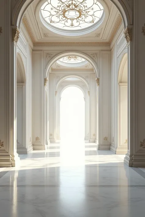 A beautiful white coloured Hall way with a royal elemental design with no light ray