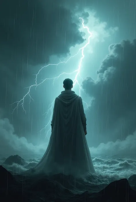 
A figure facing a storm, standing tall as the winds blow strongly around them. Despite the storms intensity, the person holds their ground, symbolizing the act of embracing challenges.