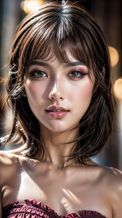 Realistic (photorealistic Realism), (high resolution), ((intricately detailed digital art)). (ultra realistic texture details: velvety skin, hair.), (ultra quality), professional photography, (glamour shot of Japanese woman:1.3), (intricately detailed real...