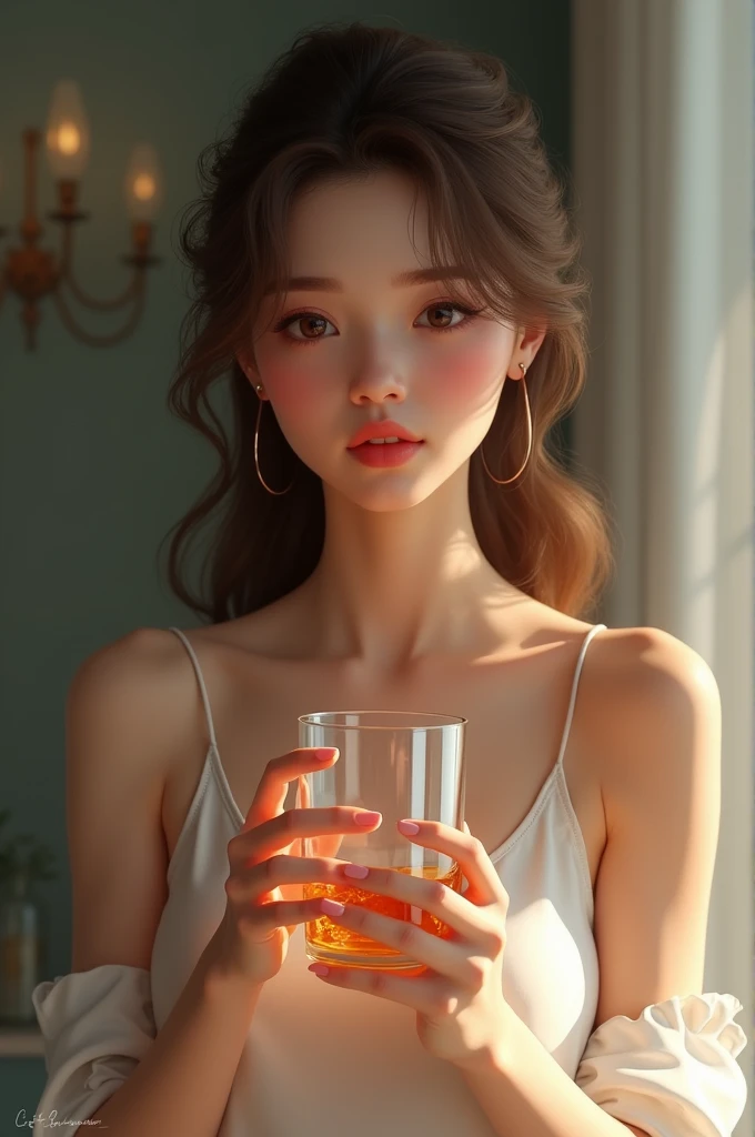 Pretty girl with glass 
