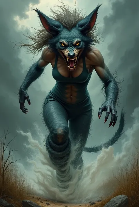 The Tasmanian Devil reimagined as a woman whose legs are a tornado.