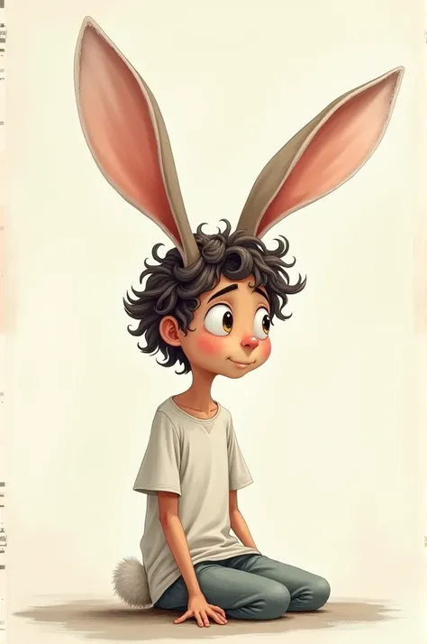 2d drawing man with rabbit ears and curly hair