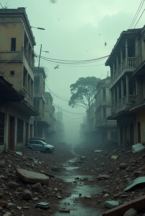 a Brazilian favela destroyed after an apocalyptic war between police and bandits cheio d e destrossos de guerra