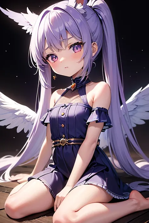 (masterpiece,best quality,ultra-detailed), a 10-years old calm anime angel. she has lavender long hair with straight bangs and h...