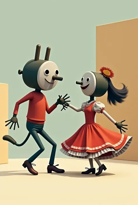 A male plug and a female plug dancing Cueca
