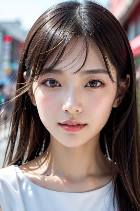 with the backdrop of tokyo alleys、1 girl、independent、look forward to、light eye makeup、brown hair color、flat 、hair blowing in the...