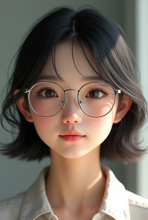 Create a realistic image of a Chinese teenager wearing glasses.

