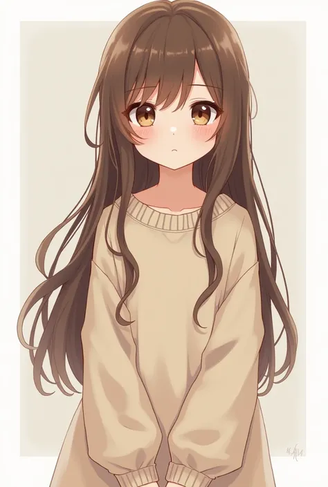 Anime, boy, long hair, feminine, cute, petite, sweater dress, brown hair, brown eyes