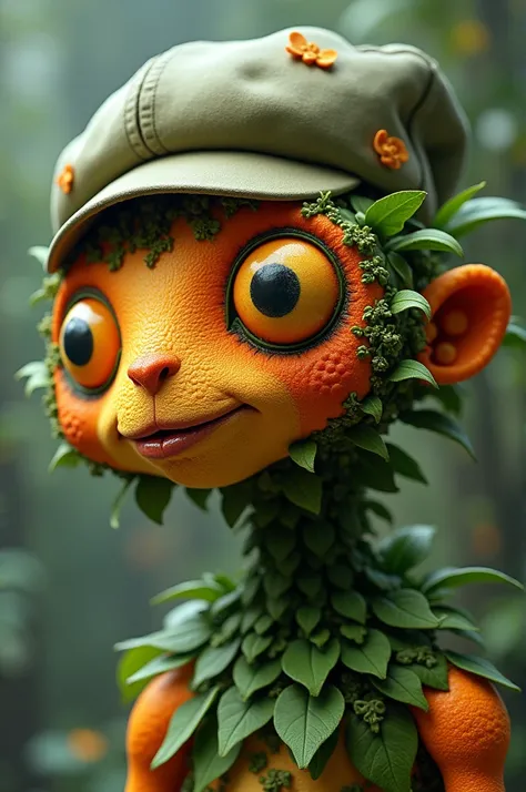 A orange colour plant face wearing cap