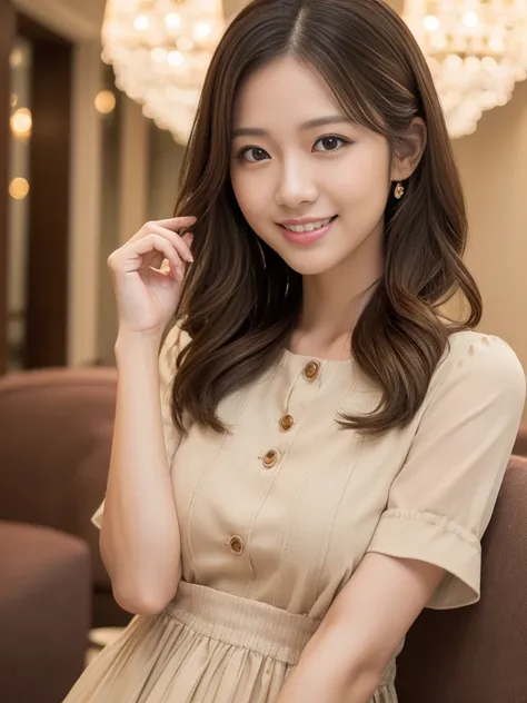 (Early autumn date), ((American traditional style clothing:1.2)),
View the viewers, Japanese female university student, (One Woman:1.2), She is very beautiful, Glowing Skin, Perfect Face, Cute and symmetrical face, 
Light Brown Hair, Medium Hair, Wavy Hair...