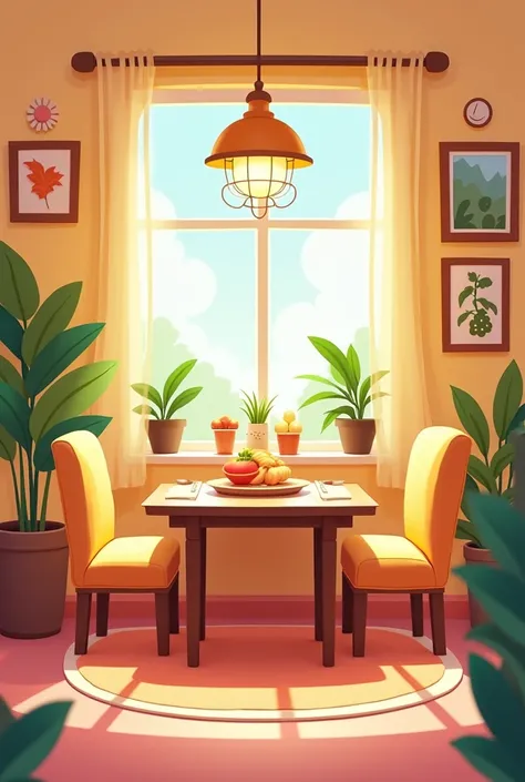 simple cartoon style dining room background . without animals
