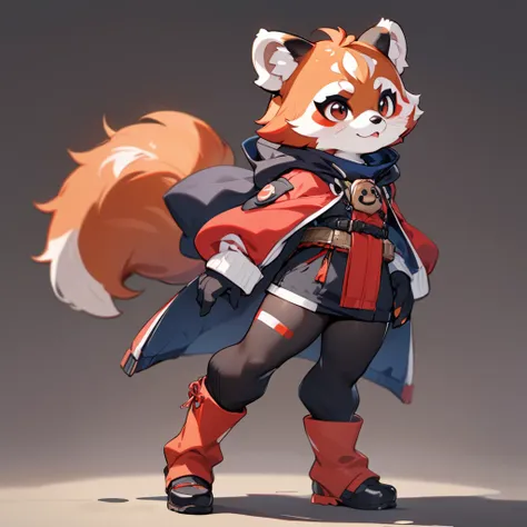 (masterpiece, best quality:1.2), 1 androgynous girl, solo, full body, (anthropomorphic Red Panda, furry, kemono), simple background