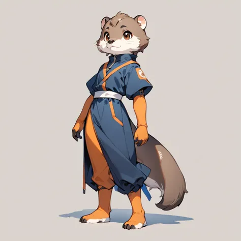 (masterpiece, best quality:1.2), 1 androgynous girl, solo, full body, (anthropomorphic Otter, furry, kemono), simple background