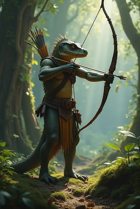 create an image of a lizardfolk archer character