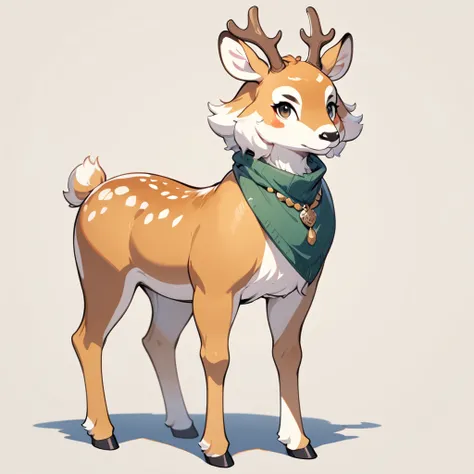 (masterpiece, best quality:1.2), 1 androgynous girl, solo, full body, (anthropomorphic Deer, furry, kemono), simple background