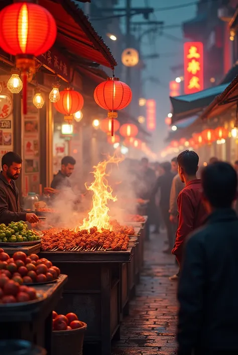 Chinese market selling Mala skewers