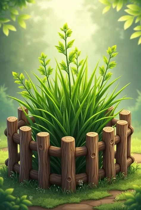 Generate vector image of a fence built of stucks 
around a plant