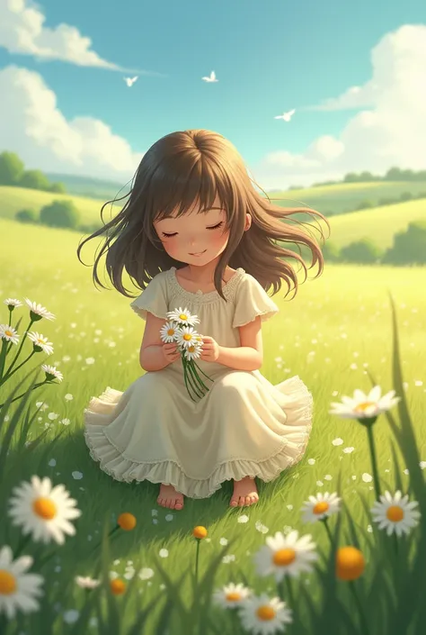 Girl plucking daisies