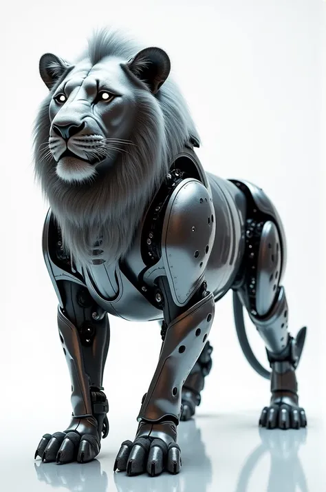 Lion in a white glossy cyborg photo