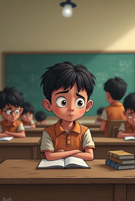 Rajju attended the local government school, which lacked proper resources—there were few books, qualified teachers were scarce, and basic facilities were almost non-existent. Generate cartoon image