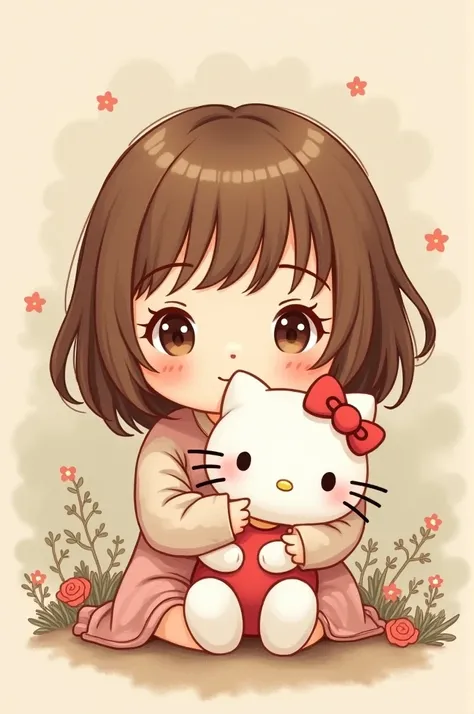 Hello kitty, brown hair, mama