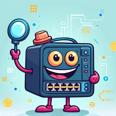 A playful and animated cartoon-style image of a network Switch, designed as a fun and lively character. The Switch has glowing ports and cables connected, with exaggerated and friendly features like eyes and a smiling face, giving it a charismatic and appr...