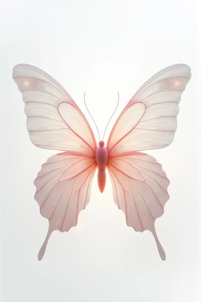 Create a butterfly in white and light pink colors with a white background 