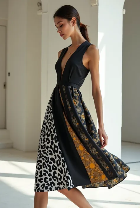 A reversible dress with two different patterns or colors on each side, or a dress that changes appearance based on how its worn (e.g., adjustable panels or parts that can be reconfigured). Another option is using prints that can be seen as two different im...