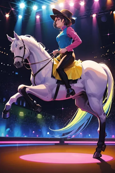 Horse dancing on two legs in a disco　A thoroughbred dancing on two legs at a disco　A horse wearing a cool outfit　Horses dancing at the disco　Dancing horse on two legs　Horseman　Horse-focused　There is no one　There are no humans　Two-legged horse