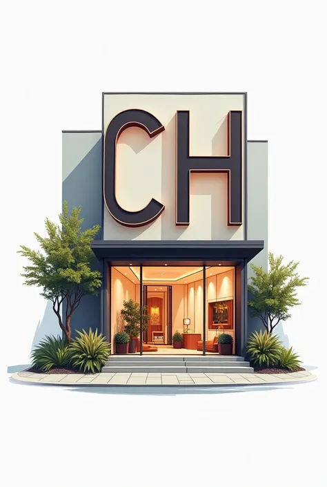 A logo for a hair salon that contains an image of a hair salon and has the initials CH 