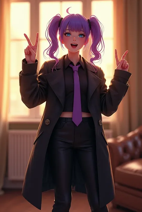 ((photorealism)), ((Best quality)), ((cinematic)), ((high resolution)),(Detailed), (UHD), (Accurate), young beautiful American woman, white skin, mild blush on, eyelashes, eyeliner, standing, wacky pose, v sign finger pose, joyful smile, open mouth, front ...