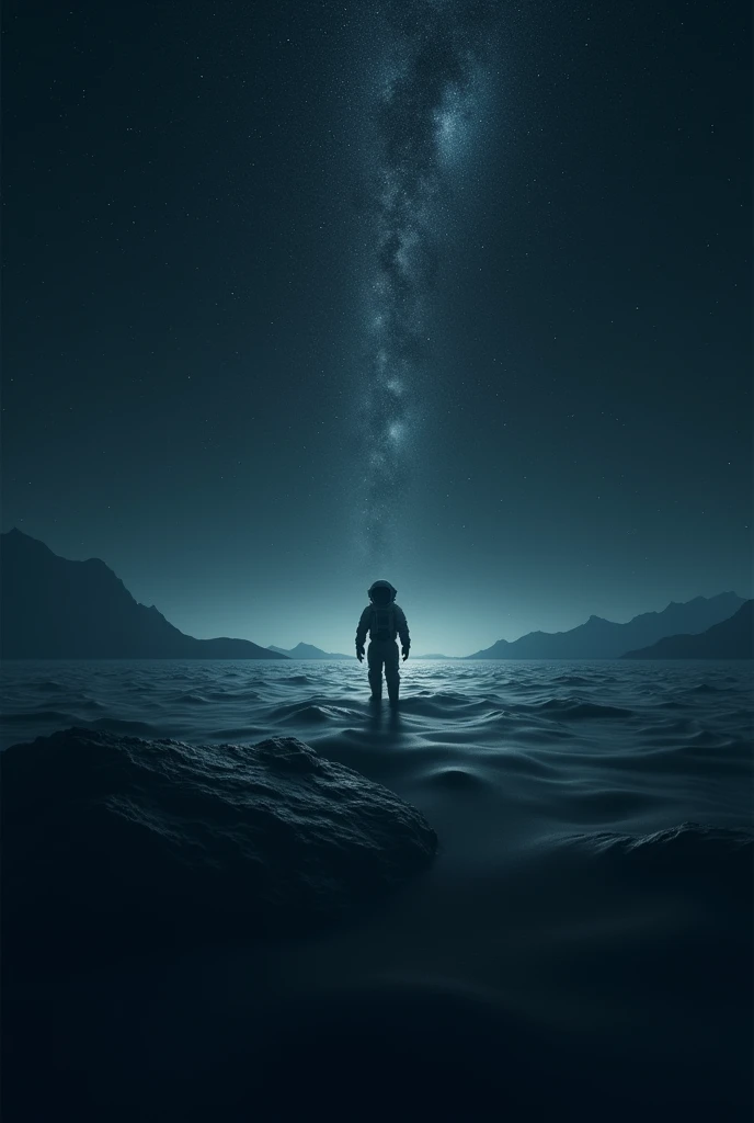 Visualize the vast expanse of space, where silence reigns and stars are distant whispers in the void. The scene captures the infinite darkness between celestial bodies—an overwhelming sense of emptiness. A lone astronaut floats in this profound nothingness...