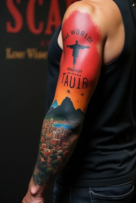 Armtatto with rio de janeiro and “world is yours"from scarface