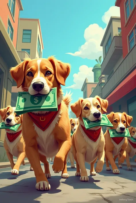 Dogs carrying dollars