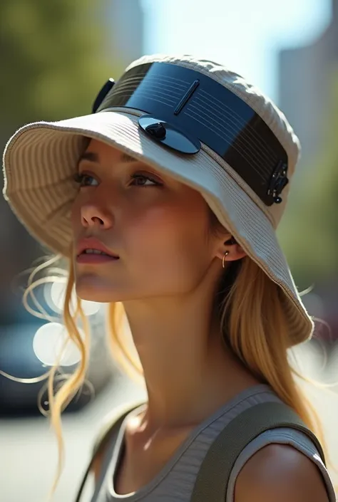 Hat with mini solar panels and a fan