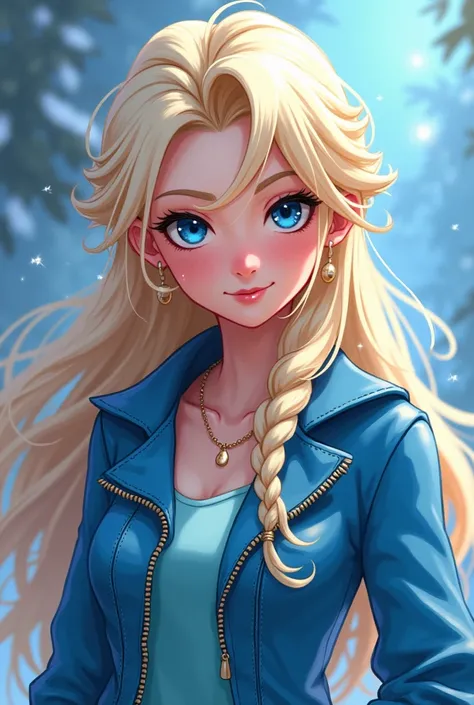 From Disney Anime girl & Infinity Girl Blonde hair Elsa Cheeky Evil My Blue Jacket Zip 