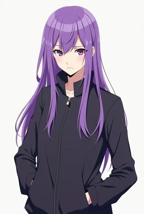 High resolution、woman、Anime Style、boyish、Long Hair、Purple Hair, In a jacket